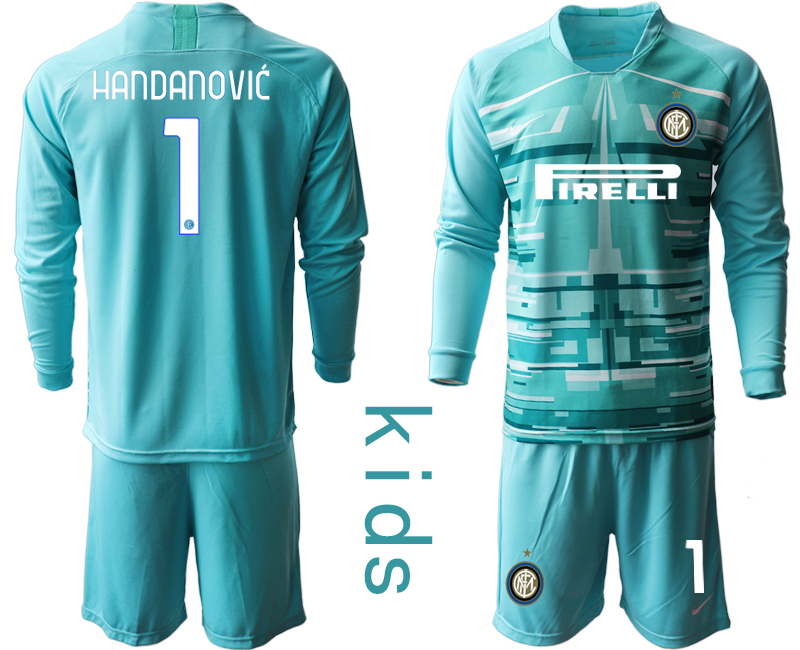 Youth 2020-2021 club Inter Milan blue long sleeved Goalkeeper #1 Soccer Jerseys
